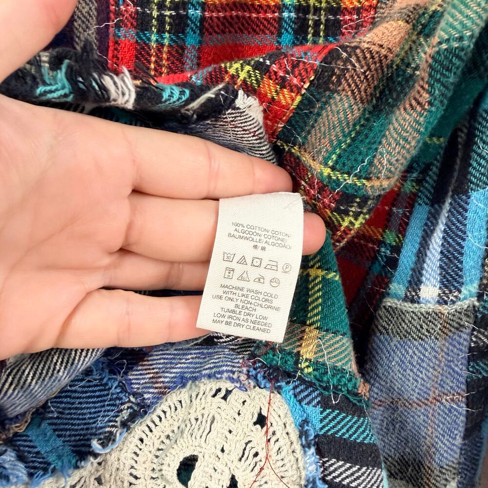 Free People Lost In Plaid Shirt Medium Patchwork Boho Summer Lace - Picture 9 of 10